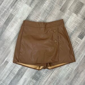 Brown Faux Leather Skort